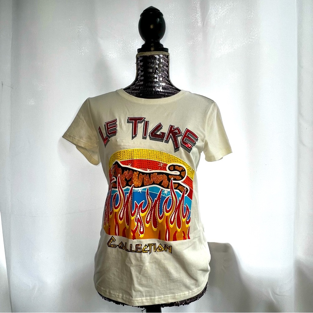 Le TIGRE Rhinestone Flame T-Shirt